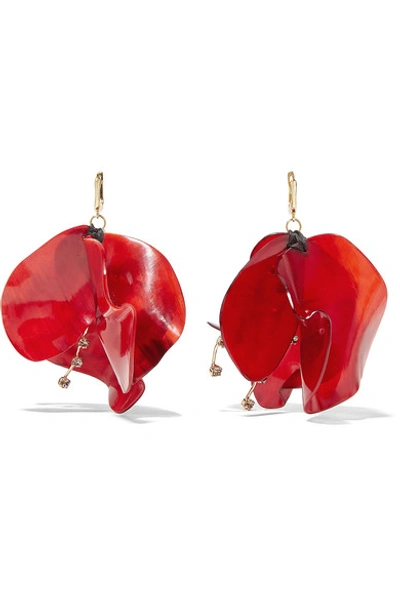 Marni Gold-tone, Horn And Crystal Earrings In Red