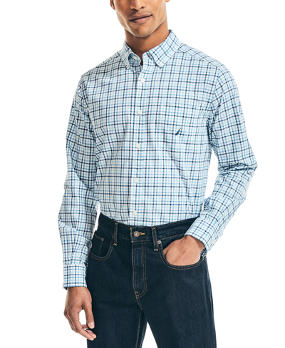 Nautica Men's Classic-fit Long-sleeve Mini Check Plaid Shirt In Cosmic Fern Combo