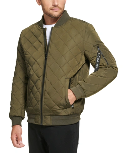 Calvin Klein Men's Quilted Baseball Jacket With Rib-knit Trim In Olivine |  ModeSens