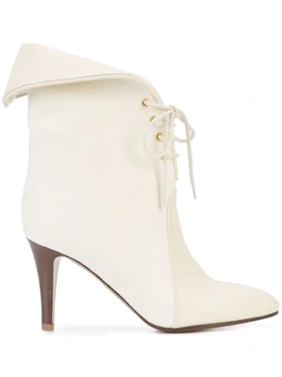 Chloé Kole Canvas And Leather Ankle Boots In White