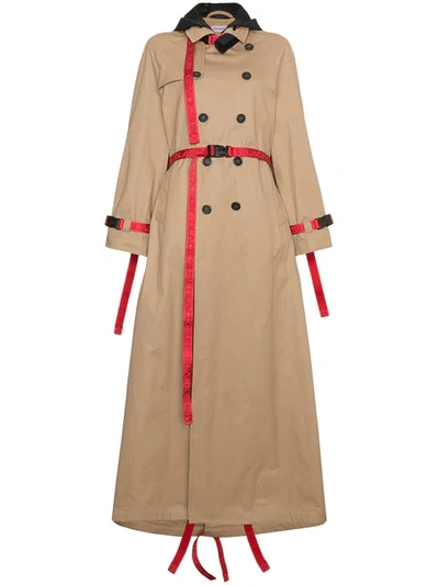 Palm Angels Trench Coat With Red Belt - Neutrals