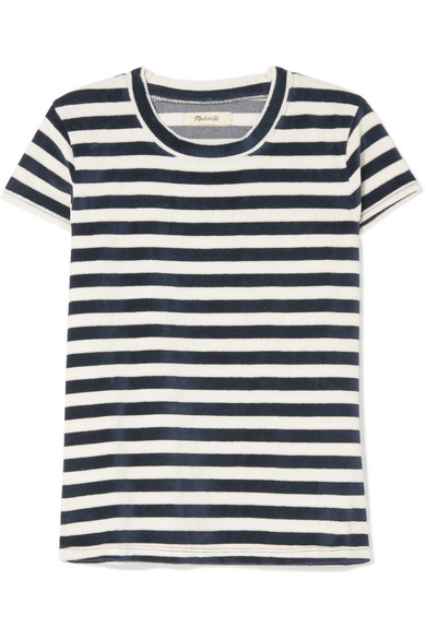 Madewell Basil Striped Cotton-blend Velour T-shirt In Navy | ModeSens