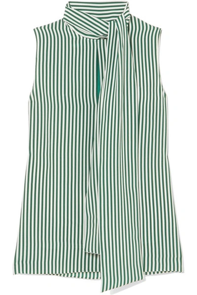 Joseph Noon Pussy-bow Striped Silk Blouse In Green