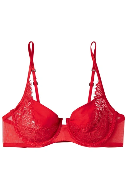 La Perla Quartz Garden Stretch-jersey, Leavers Lace And Tulle Underwired Balconette Bra In Red