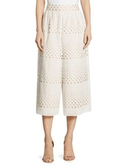 Alice And Olivia Woman Broderie Anglaise Cotton Culottes White In White Sesame