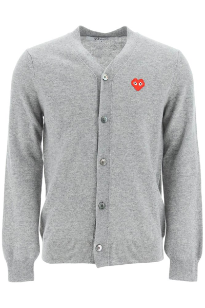 Comme Des Garçons Play Logo-patch Wool Cardigan In Grey