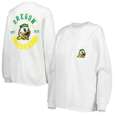League Collegiate Wear White Oregon Ducks Oversized Pocket Long Sleeve T-shirt
