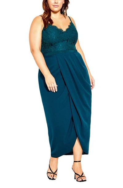 City Chic Lace Touch Dress In Emerald