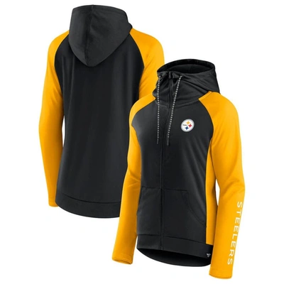 Fanatics Branded Black/gold Pittsburgh Steelers End Around Lightweight Raglan Full-zip Hoodie Jacket In Black,gold