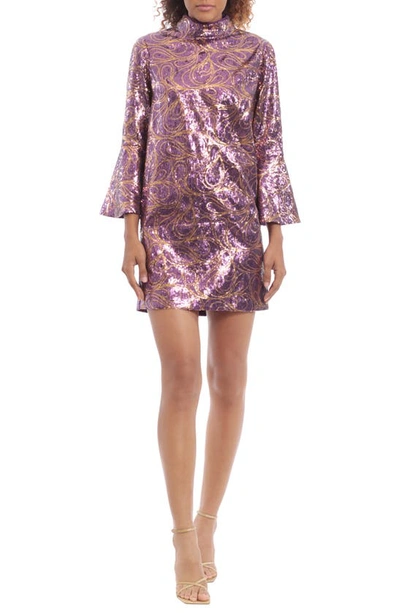 Donna Morgan For Maggy Sequin Mock Neck Minidress In Purple Swirl
