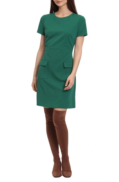Donna Morgan For Maggy Patch Pocket Sheath Minidress In Evergreen