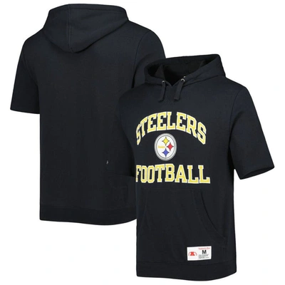 Mitchell & Ness Men's  Black Pittsburgh Steelers Washed Short Sleeve Pullover Hoodie