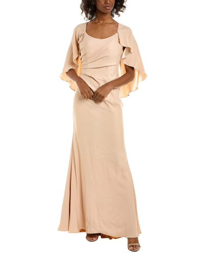 Rene Ruiz Flutter Sleeve Gown In Brown