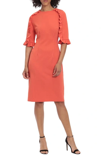 Donna Morgan For Maggy Ruffle Crepe Sheath Dress In Paprika