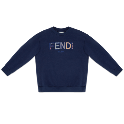 Fendi Kids' Logo Embroidered Long-sleeved Sweatshirt In Blu
