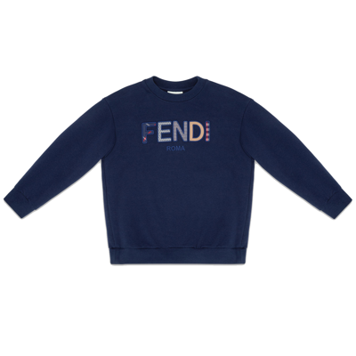 Fendi Logo Embroidered Long-sleeved Sweatshirt In Blu