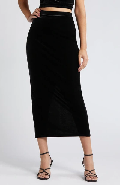 Open Edit Velour Maxi Skirt In Black