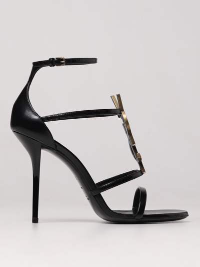 Saint Laurent Cassandra Embellished Patent-leather Sandals In Black