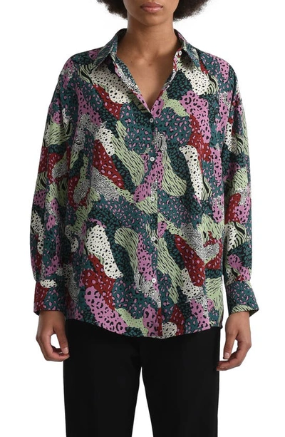 Molly Bracken Bill Mixed Animal Print Button-up Blouse In Black