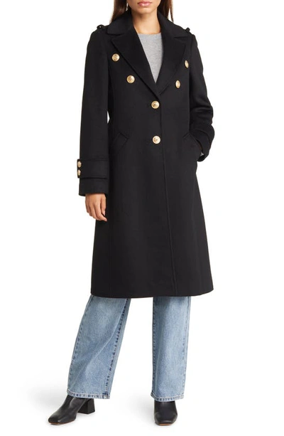 Sam Edelman Crested Button Wool Blend Coat In Black