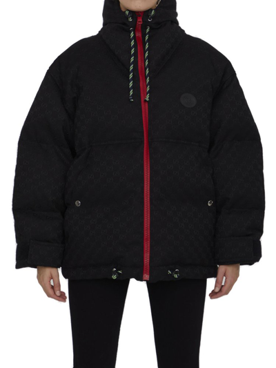 Gucci Gg Cotton Canvas Puffer Jacket In Black