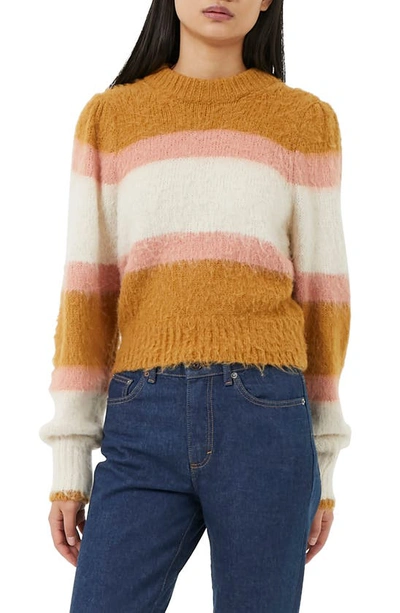 French Connection Moli Brushed Striped Jumper In Gold