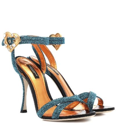 Dolce & Gabbana Sandal In Soft Lurex With Jewel Buckle In Turquoise