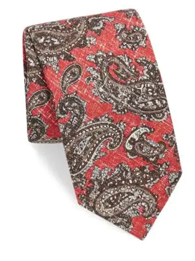Isaia Washed Paisley Silk Tie In Red