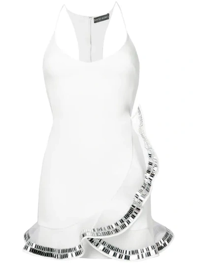 David Koma V-neck Sleeveless Dress With Embroidered Plexi Ruffle In White
