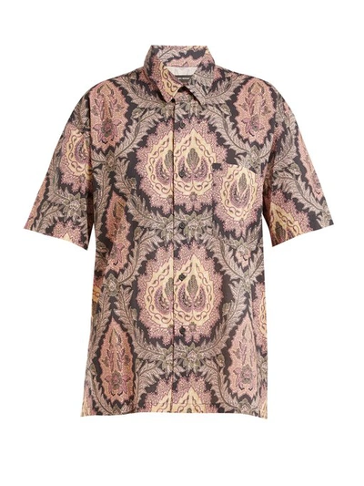 Isabel Marant Paisley-print Button-front Short-sleeve Cotton Top In Rosewood