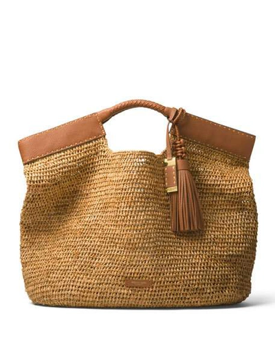 Michael Kors Xl Market Raffia Tote Bag In Light Brown