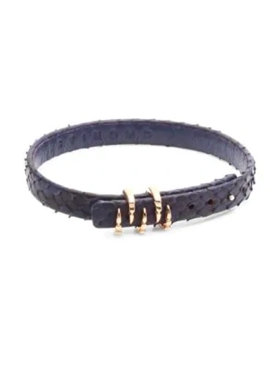 Stinghd Silver Claw & Leather Bracelet In Navy Blue