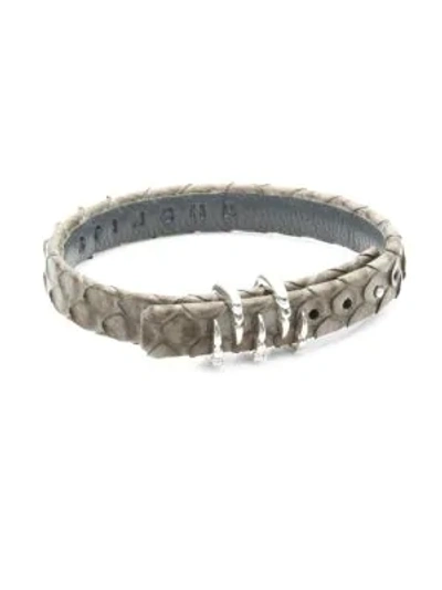 Stinghd Silver Claw And Leather Bracelet In Grey