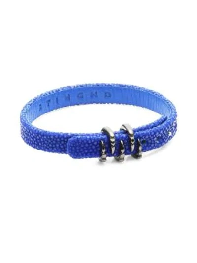 Stinghd Platinum Claw And Leather Bracelet In Cobalt Blue