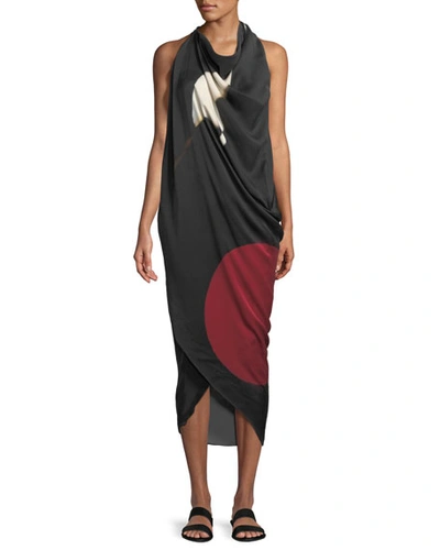 Urban Zen Abstract Brushstroke Print Silk Scarf Dress