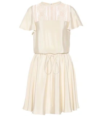 Valentino Lace-panelled Silk Dress In White