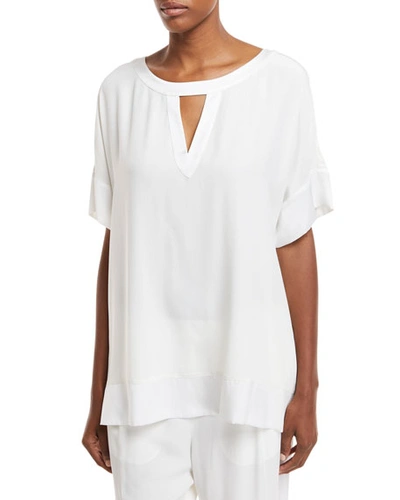 Go Silk Silk Crepe Open-detail Top, Plus Size In Ivory