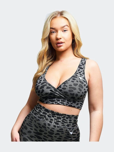 Twill Active Orlon Recycled Leopard Wrap Over Bra In Grey
