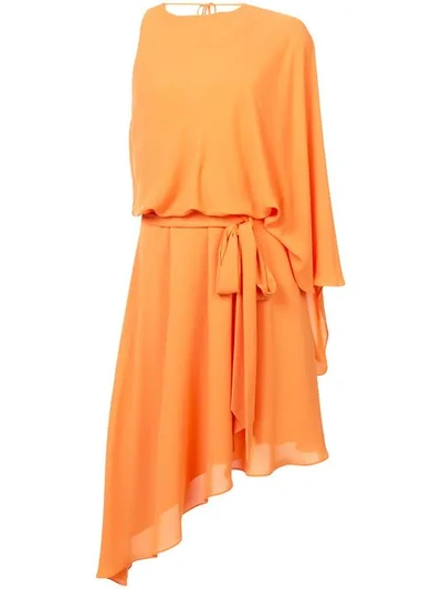 Halston Heritage One-sleeve Asymmetric Draped Dress In Sunset