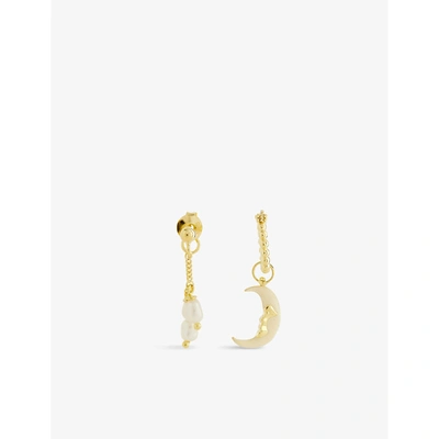Anna + Nina To The Moon And Back Freshwater Pearl And 14ct Yellow Gold-plated Sterling Silver Earrings Set In Goldplated