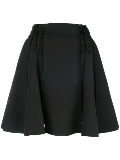 Carven Lace-up Flared Stretch-crepe Mini Skirt In Noir