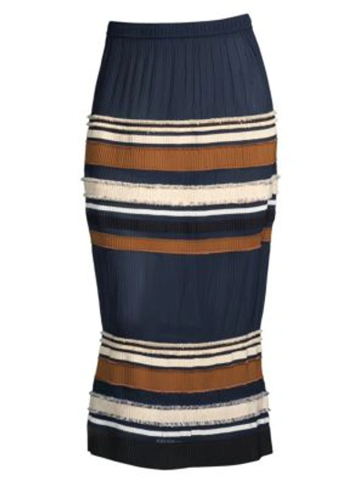 Derek Lam Ribbed Stripe Midi Skirt In Navy