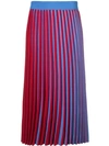 Derek Lam Pleated Stripe Skirt In Red Blue
