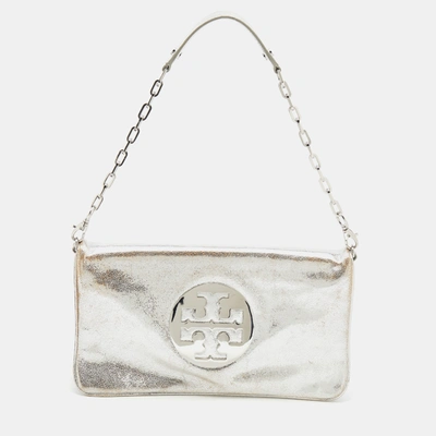 Pre-owned Tory Burch Metallic Silver Leather Reva Chain Clutch | ModeSens