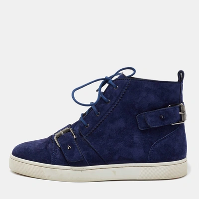 Pre-owned Christian Louboutin Navy Blue Suede Nono Strap Reglisse High-top  Sneakers Size 39.5 | ModeSens