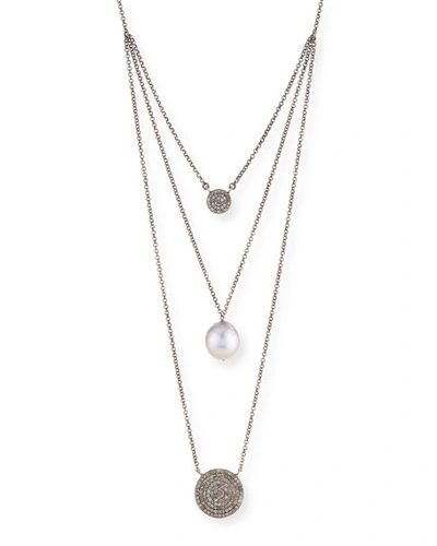 Siena Lasker Double Diamond & Pearl Pendant Necklace