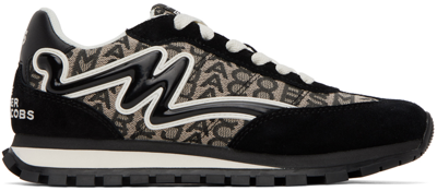 Marc Jacobs The Jogger Monogram-print Leather And Cotton Trainers In Black