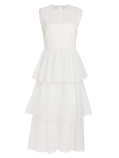 Jonathan Simkhai Benton Tulle Plisse Midi Dress In White