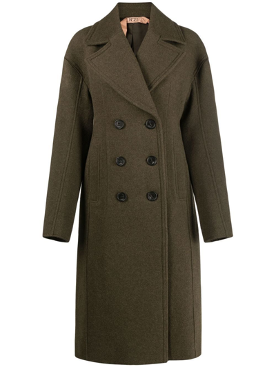 N°21 N.21 Shaped Virgin Wool Blend Coat In Green,khaki