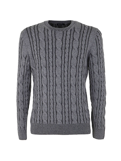 Barba Napoli Braided Round Nek Pullover In Grey